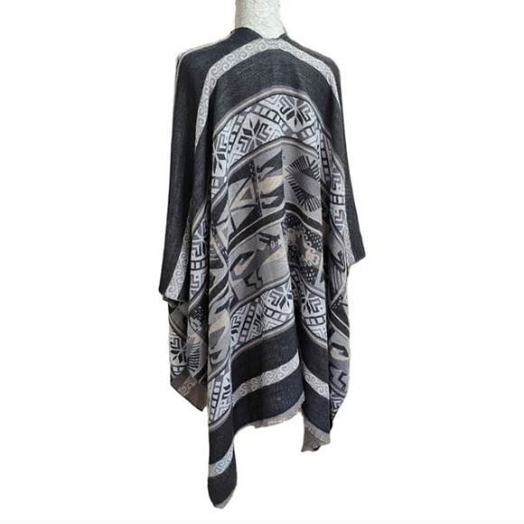 Marc New York Poncho One Size Gray Southwestern Aztec Warm Cozy Western Outdoor - Picture 5 of 15